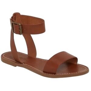 Madewell Women Brown Leather Ankle Strap Flat Sandals Size Boardwalk 8.5